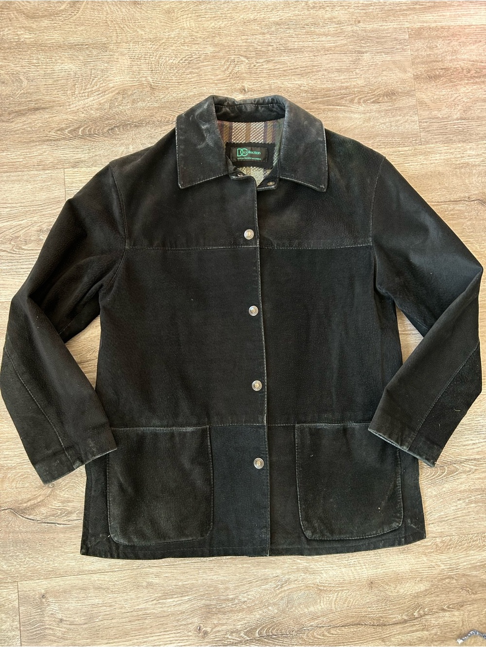 Vintage Black Suede Leather Button-Front Jacket